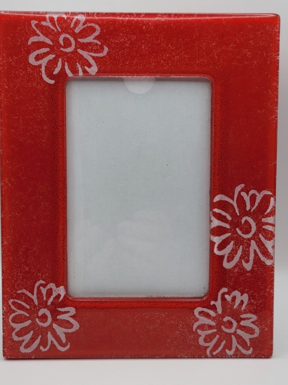 Red Glass Picture Frame with Flowers for 4x6 Picture Free Standing or hanging